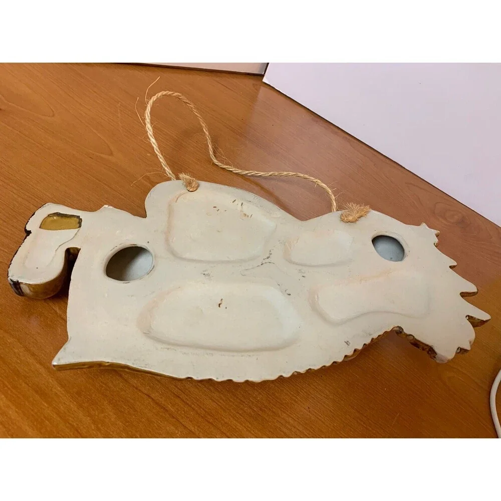 Santa Claus Ceramic Wall Hanging Tan and White W/ Twine Hanger